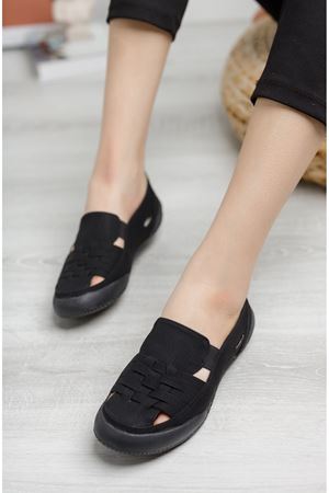 Ortopedik Ped Lastikli Siyah Kadın Ayakkabı