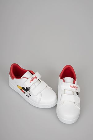 Baskılı Beyaz Garnisi Kırmızı Bebe Ayakkabı