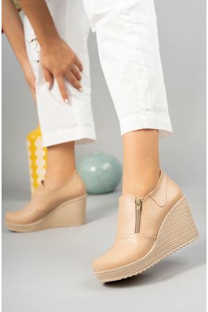 Dolgu Taban Yandan Fermuarlı Nut Cilt Ayakkabı