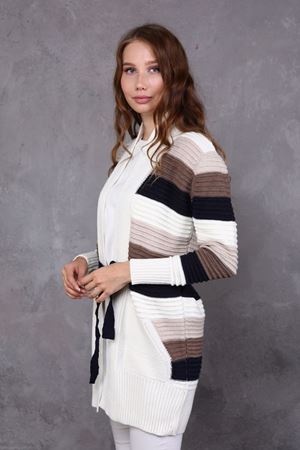 Çizgili Kuşaklı Kadın Triko Hırka
