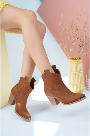 Topuklu Taba Süet Kovboy Bot