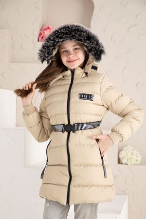 Beli Kemerli İçi Yünlü Kız Çocuk Mont