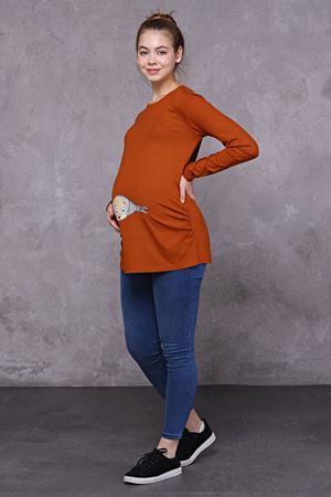 Uzun Kollu Baskılı Hamile Tişört