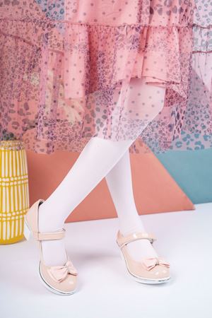 Topuklu Fiyonklu Pudra Rugan Kız Çocuk Ayakkabı