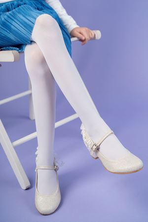 Topuklu Sedef Simli Kız Çocuk Ayakkabı