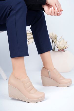 Dolgu Taban Yandan Fermuarlı Nut Cilt Kadın Ayakkabı