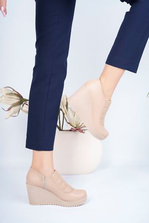 Dolgu Taban Yandan Fermuarlı Nut Cilt Kadın Ayakkabı