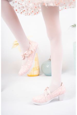 Topuklu Pembe Sarmaşık Kız Çocuk Ayakkabı