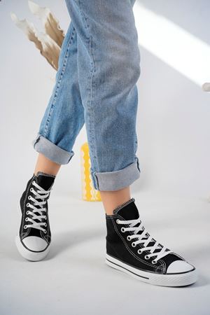 Siyah Uzun Keten Spor Ayakkabı