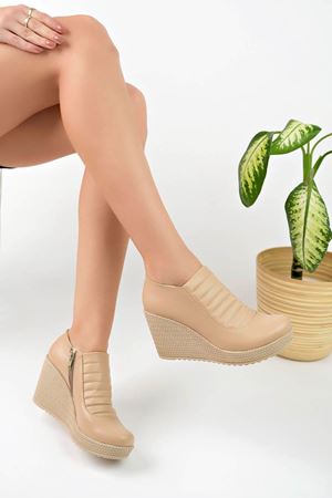 Dolgu Taban Fermuarlı Nut Cilt Kadın Ayakkabı