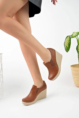 Dolgu Taban Çift Lastikli Taba Cilt Ayakkabı