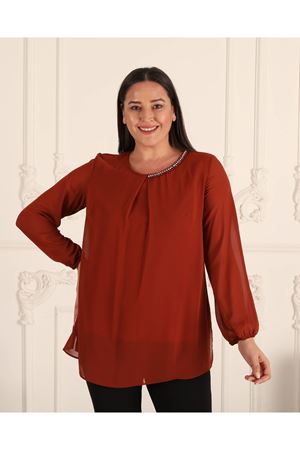 Yakası Taşlı Kadın Şifon Bluz