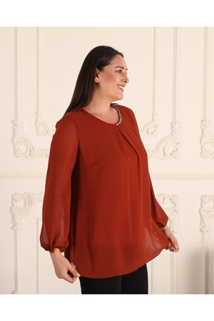 Yakası Taşlı Kadın Şifon Bluz