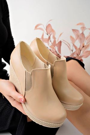 Dolgu Taban Çift Lastikli Nut Cilt Ayakkabı