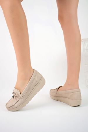 Dolgu Taban Dili Rugan Krem Kot Kadın Ayakkabı