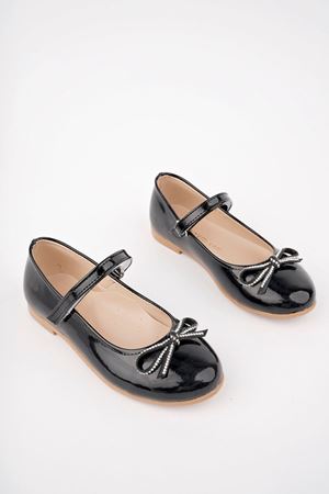 Bıyık Fiyonk Siyah Rugan Kız Bebe Ayakkabı