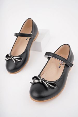 Bıyık Fiyonk Siyah Cilt Kız Bebe Ayakkabı