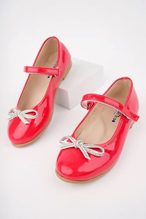 Bıyık Fiyonk Kırmızı Rugan Kız Bebe Ayakkabı