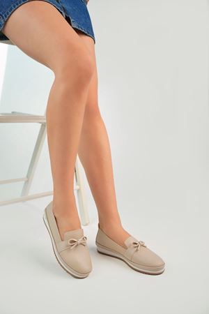 Dolgu Taban Krem Cilt Kadın Ayakkabı
