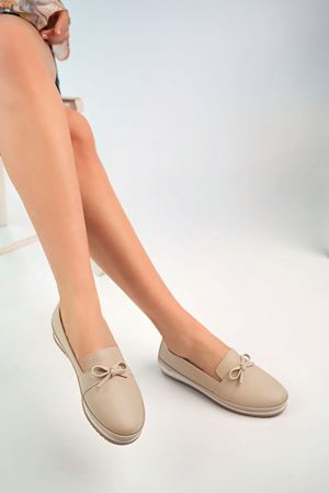 Dolgu Taban Krem Cilt Kadın Ayakkabı