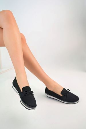 Dolgu Taban Lazerli Siyah Kot Kadın Ayakkabı