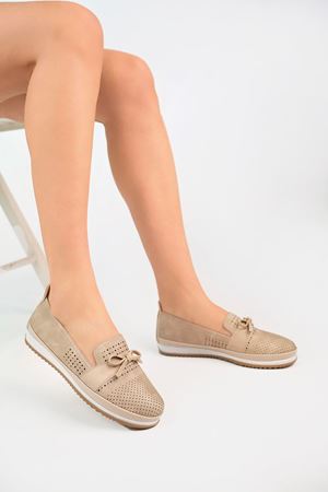 Dolgu Taban Lazerli Krem Kot Kadın Ayakkabı