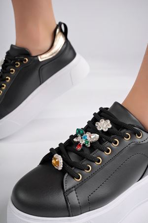 Dolgu Taban Siyah Tabanı Beyaz  Kadın Ayakkabı