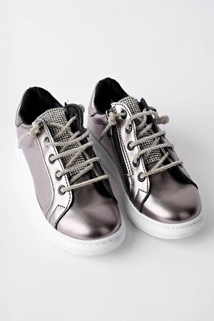 Dili Taşlı Yandan Fermuarlı Platin Kız Çocuk Ayakkabı