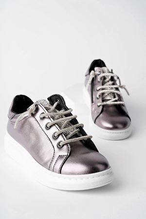 Dili Taşlı Yandan Fermuarlı Platin Kız Çocuk Ayakkabı