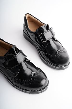 Ortopedik Termo Taban Cırtlı Siyah Rugan Çocuk Ayakkabı