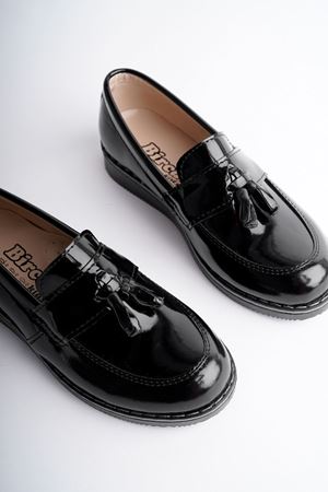 Püsküllü Ortapedik Termo Taban Siyah Rugan Erkek Çocuk Ayakkabı