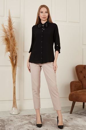 Katlama Kol Yakası Fiyonklu Kadın Gömlek