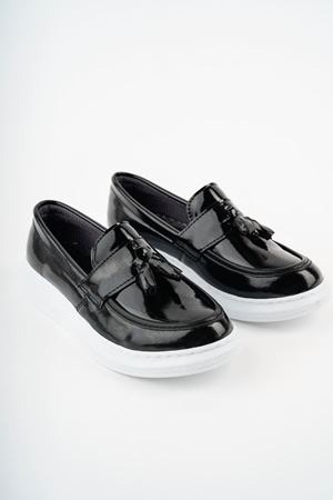 Püsküllü Siyah Rugan Erkek Çocuk Ayakkabı