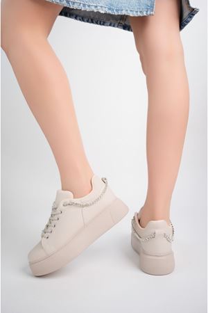Dolgu Topuk Krem Kadın Ayakkabı