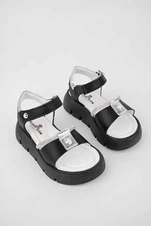 İncili Siyah Kız Çocuk Sandalet