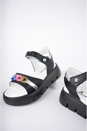 Renkli Tokalı Siyah Kız Çocuk Sandalet