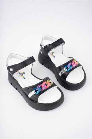 Renkli Tokalı Siyah Kız Çocuk Sandalet