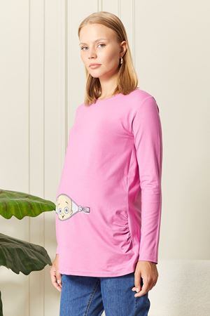 Uzun Kollu Baskılı Hamile Tişört