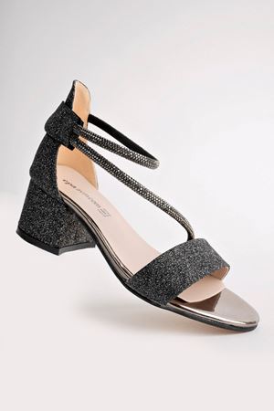 Topuklu Biyesi Taşlı Platin Kız Çocuk Ayakkabı