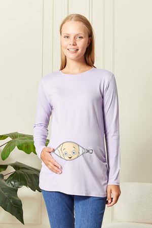 Uzun Kollu Baskılı Hamile Tişört