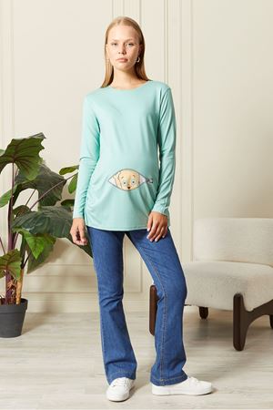 Uzun Kollu Baskılı Hamile Tişört