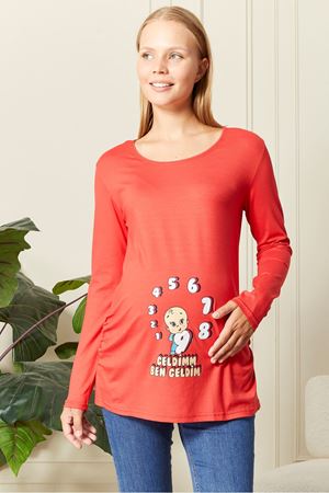 Uzun Kollu Baskılı Hamile Tişört