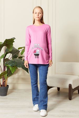 Uzun Kollu Baskılı Hamile Tişört