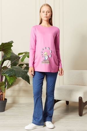 Uzun Kollu Baskılı Hamile Tişört