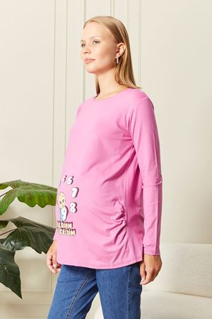 Uzun Kollu Baskılı Hamile Tişört