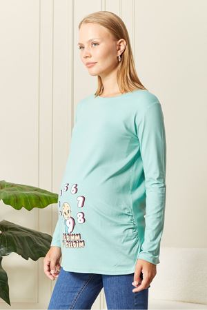 Uzun Kollu Baskılı Hamile Tişört