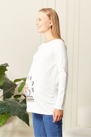 Uzun Kollu Baskılı Hamile Tişört