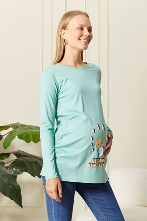 Uzun Kollu Baskılı Hamile Tişört