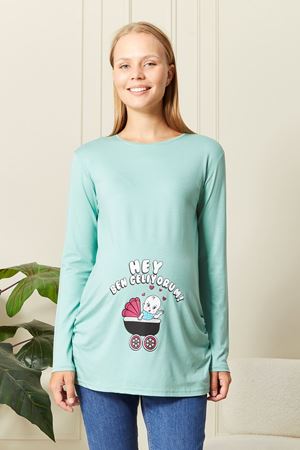 Uzun Kollu Baskılı Hamile Tişört