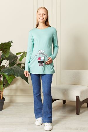 Uzun Kollu Baskılı Hamile Tişört